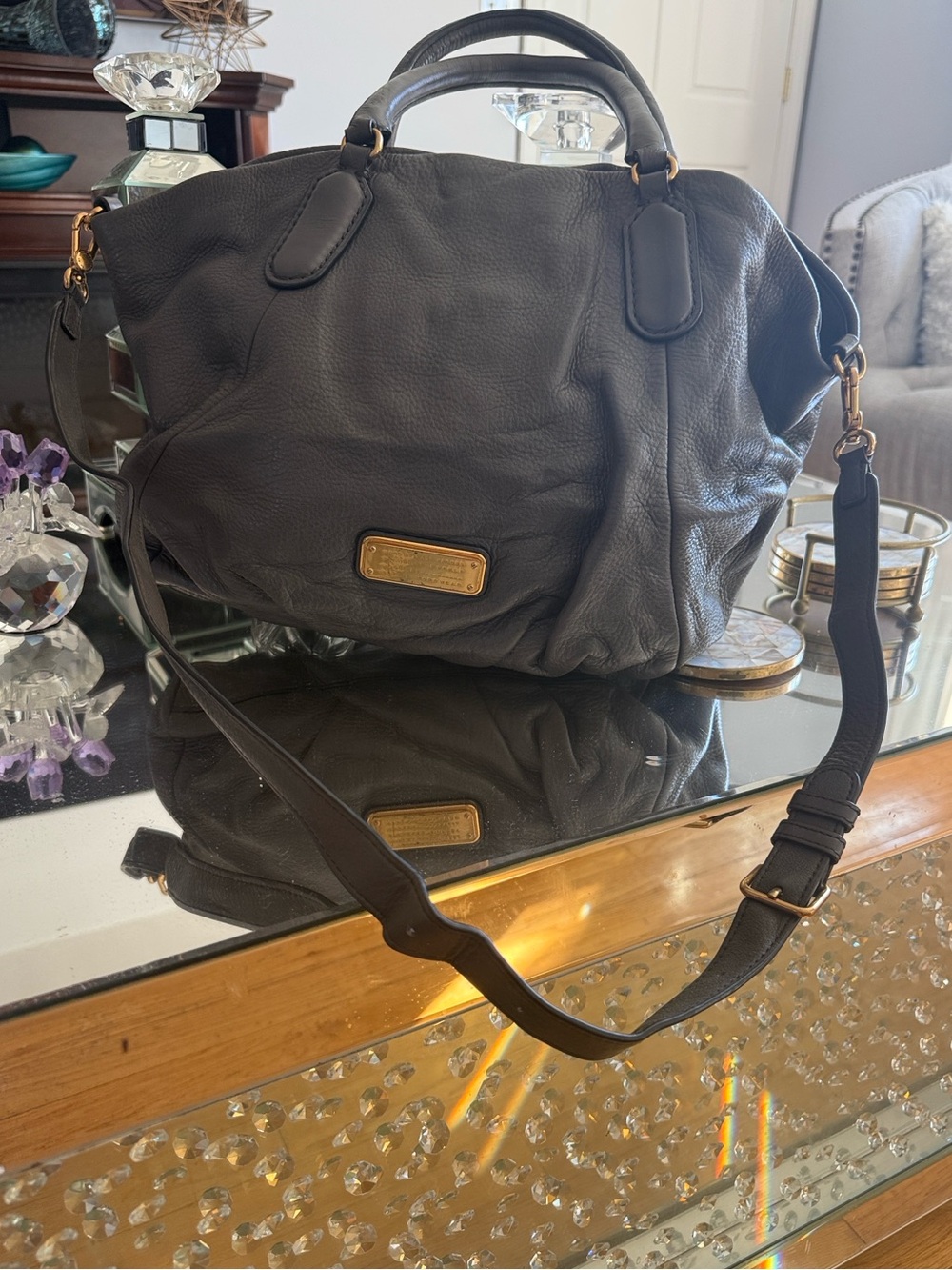 Marc Jacobs Black Pebbled Leather Shoulder Bag with Gold Hardware